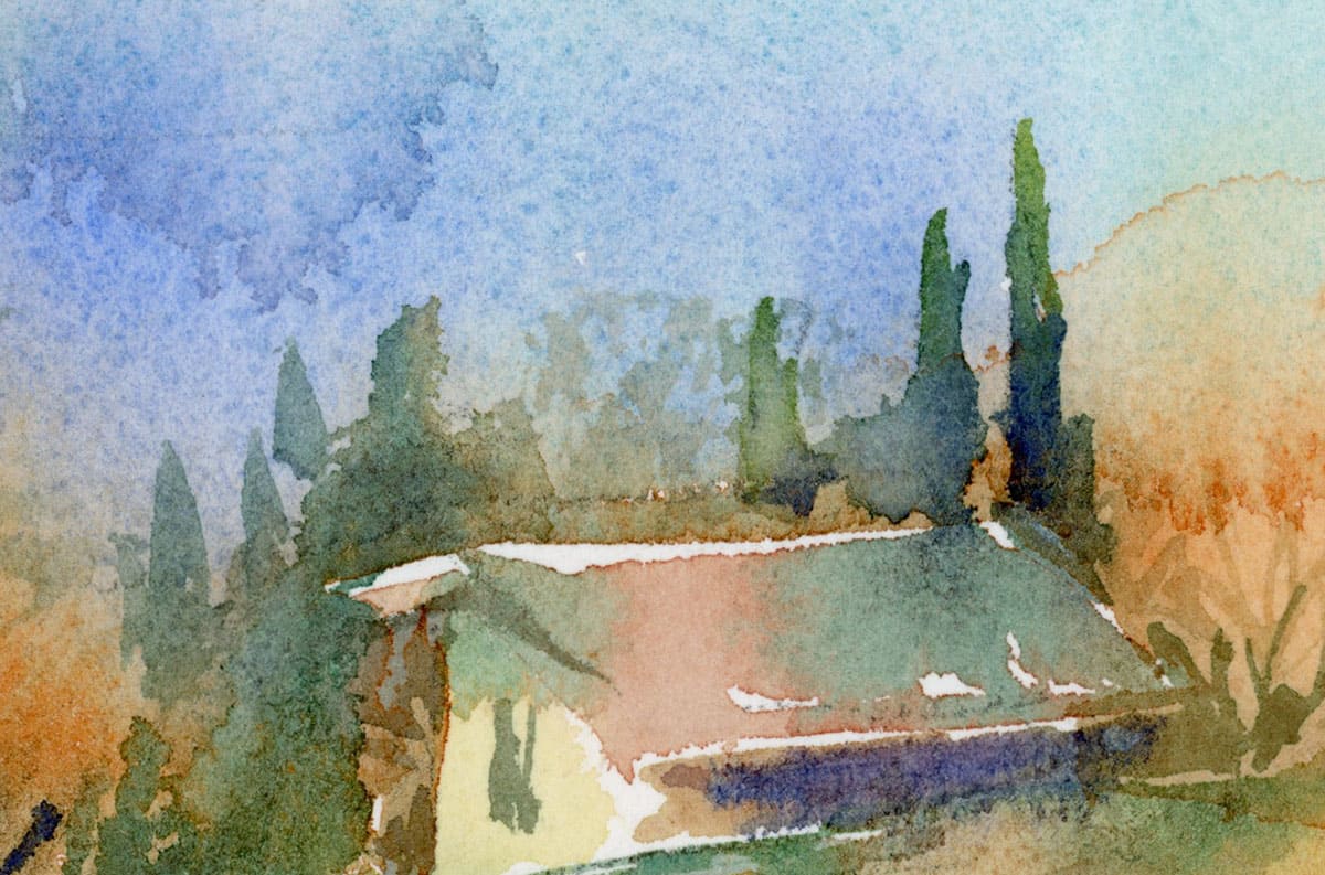 Fragment of Watercolour sketch "Over Lake Garda"
