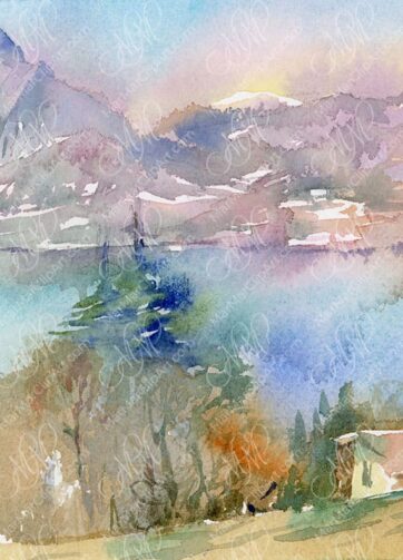 Watercolour sketch "Over Lake Garda"