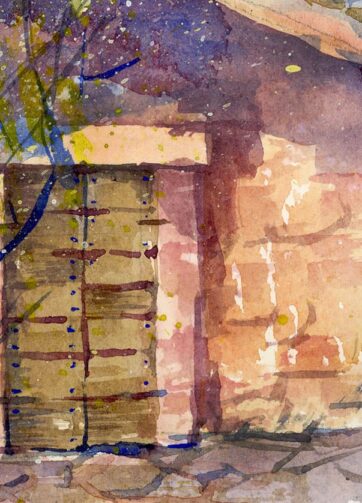 fragment of Watercolor sketch Pink house
