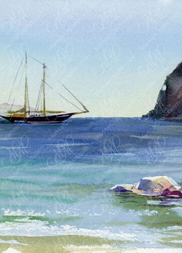 Sea watercolour Ischia. Sant' Angelo