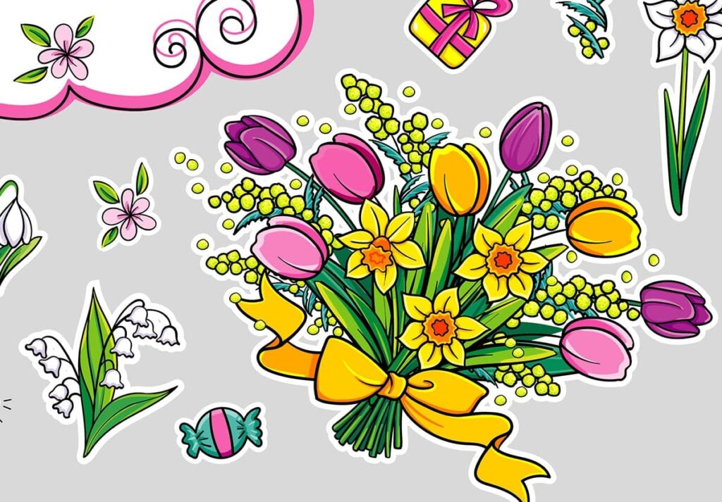 Spring Flowers Clipart Set – Tulips, Daffodils, Lily, floral vector, vector clipart, botanical design elements
