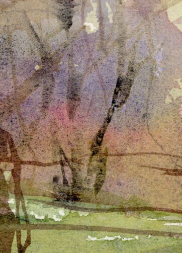 Fragment of Watercolor sketch Spring landscape
