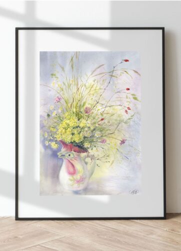 Framed Watercolor painting Autumn bouquet