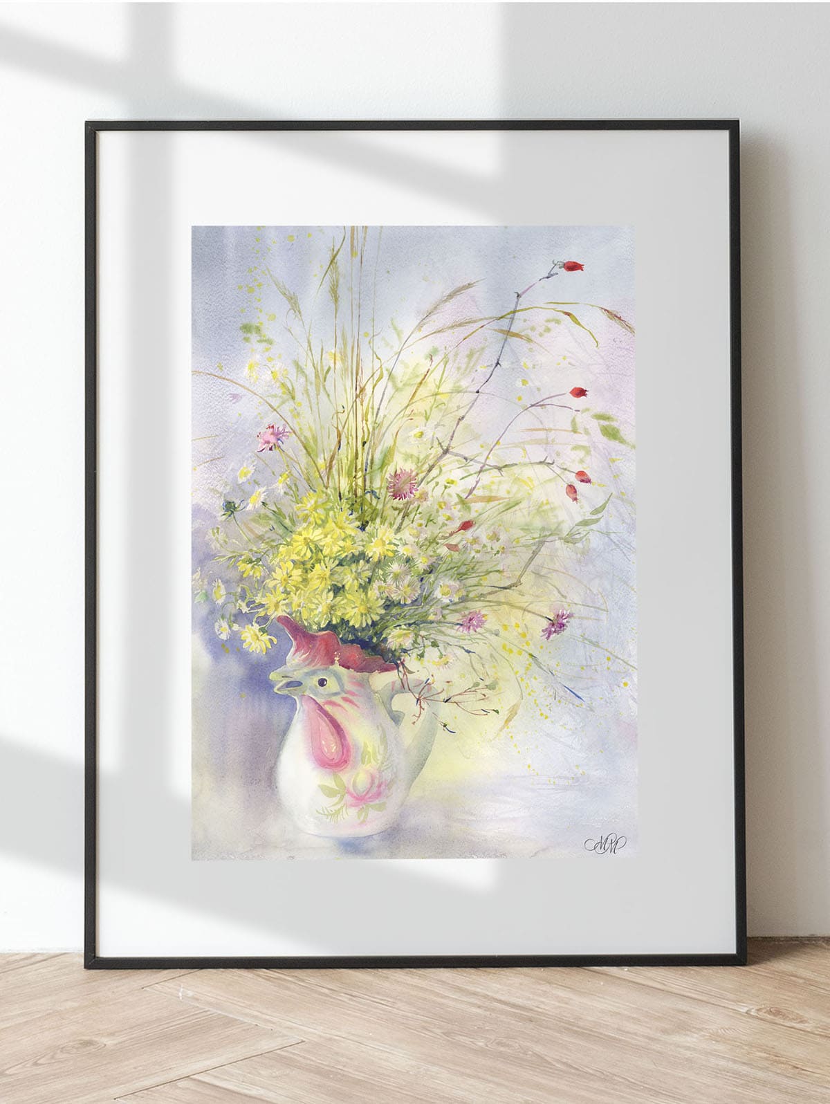 Framed Watercolor painting Autumn bouquet