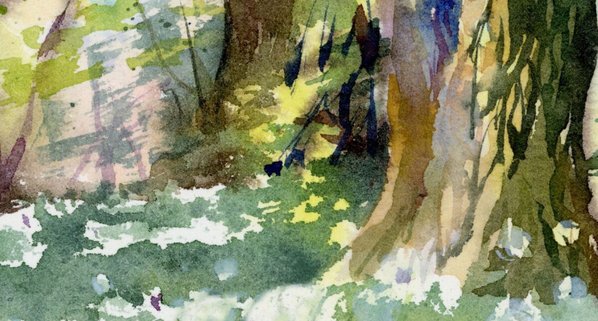 Fragment of Watercolor Spring chestnut grove