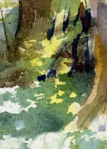 Fragment of Watercolor Spring chestnut grove