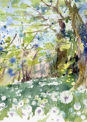 Watercolor Spring chestnut grove