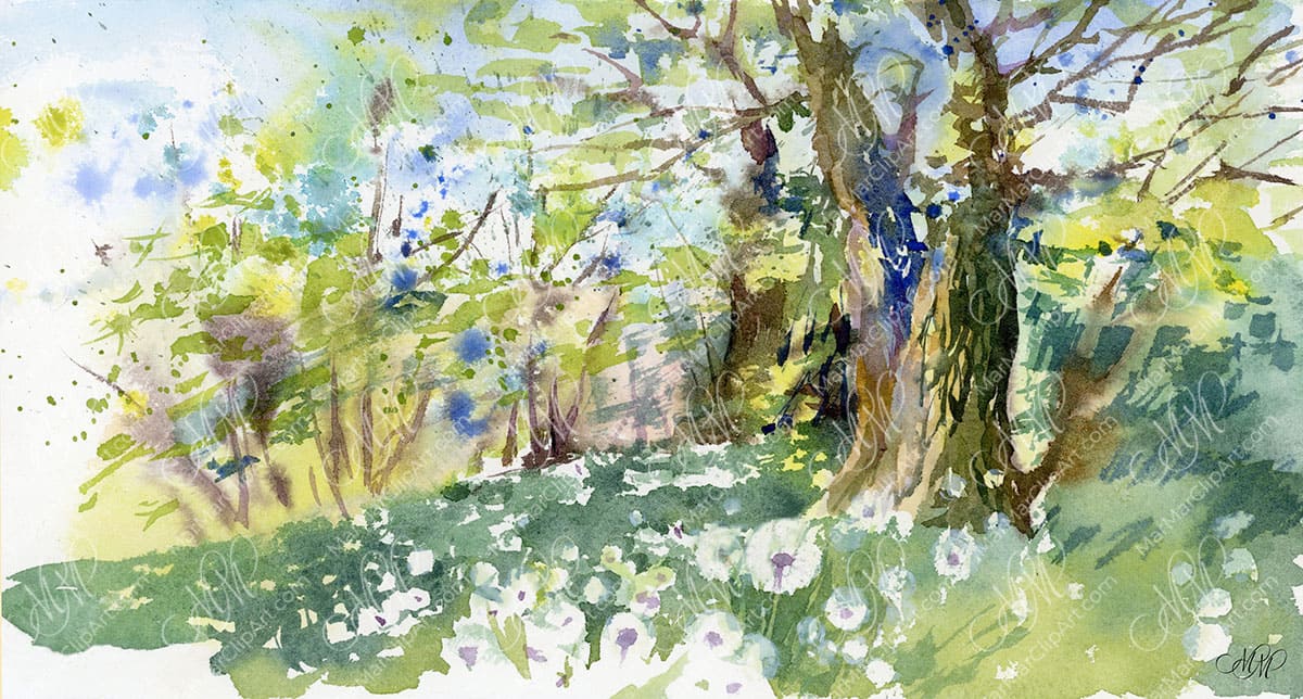 Watercolor Spring chestnut grove