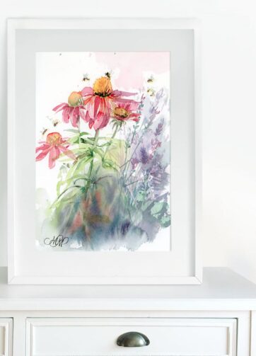 Watercolor Coneflowers framed