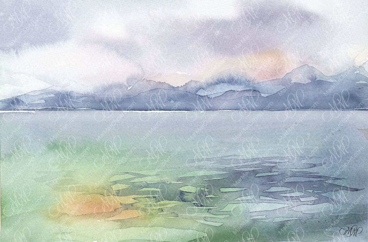 Sunrise Lake Garda. Watercolour Print.