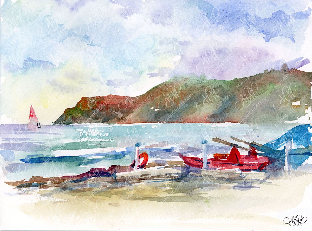 Sea watercolour landscape Elba island