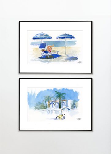Framed Watercolor sketch Sea beach