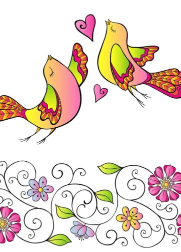 Fragment of Spring vector set: Birds & Ornament