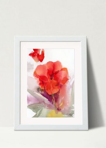 Watercolor flower Red Tulip framed