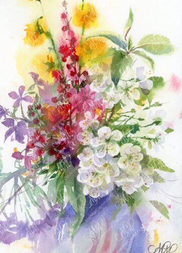 Watercolor painting Spring bouquet