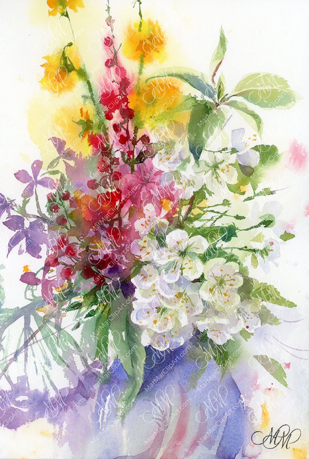Watercolor painting Spring bouquet