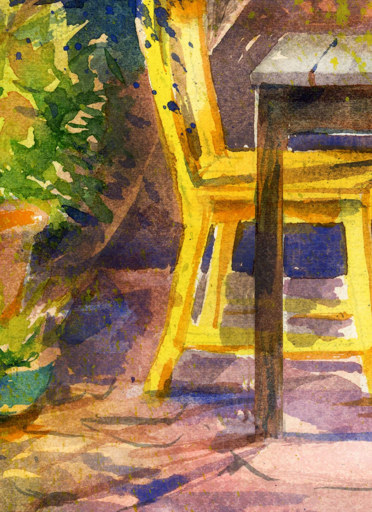 Fragment of Watercolor sketch Yellow chair