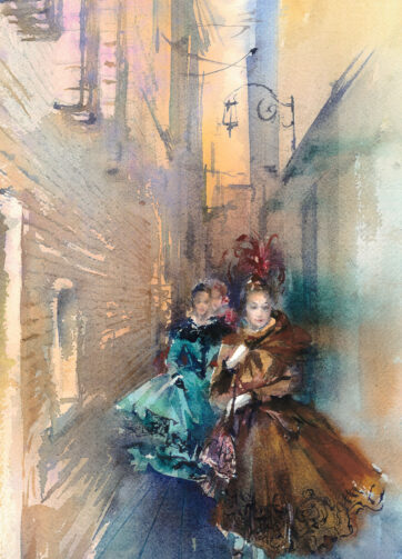Print watercolor painting Carnival in Venice