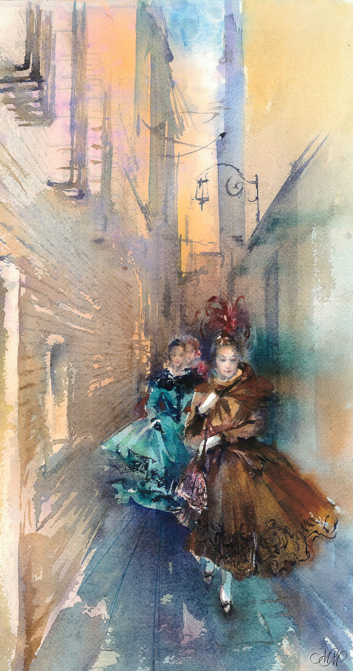 Print watercolor painting Carnival in Venice