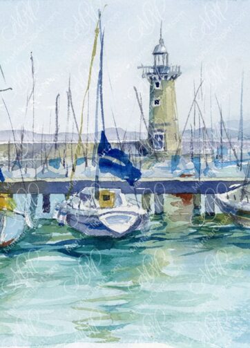 Watercolor "Pier on Lake Garda"