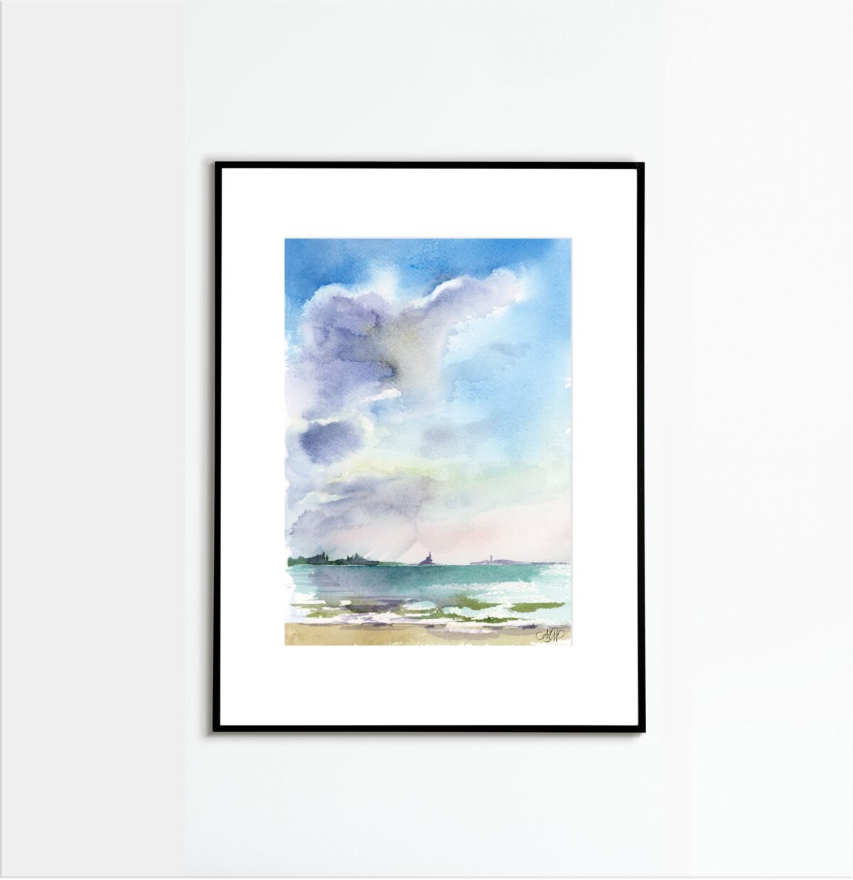 Framed Watercolor Sky of Venetian lagoon