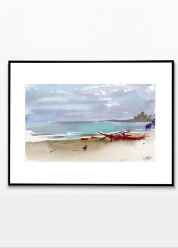 Framed Watercolor The beach of the Venetian lagoon