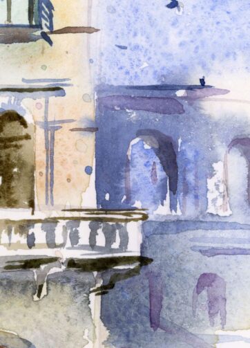 Fragment of Watercolor urban sketch Verona Porta Borsari