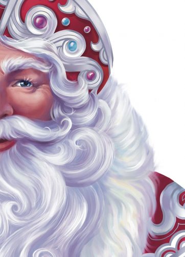 Портрет Деда Мороза с посохом, цифровая иллюстрация. Фрагмент