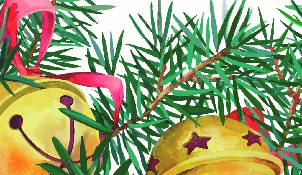 Christmas red ball and bells, christmas clipart, holiday graphics, festive design elements