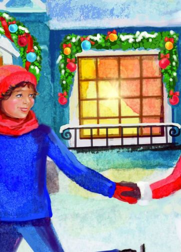 Christmas Town Winter Scenes. Fragment of watercolor illustration