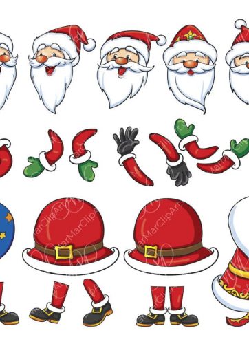 Details of Santa Claus constructor. Vector clipart for designing Santa Claus