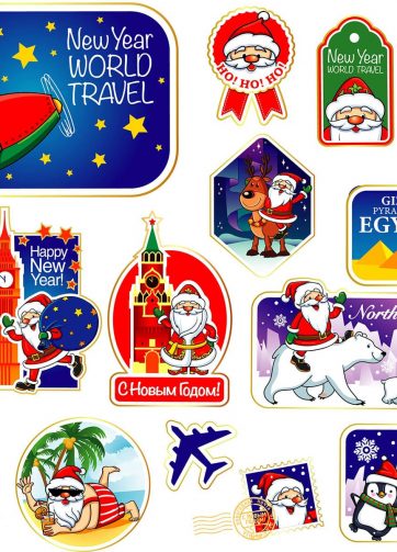 Vector clipart set Santa Claus traveling