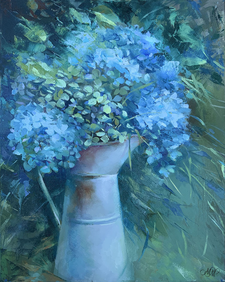 Blue Hydrangeas. Oil painting on canvas