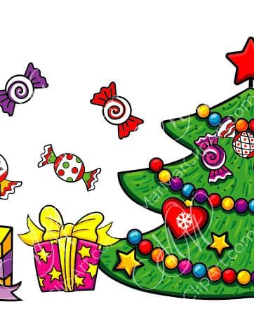 Christmas vector clipart Tree, gifts, candy