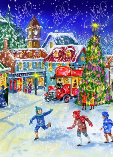 Watercolor illustration Christmas town