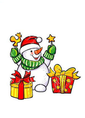 Cute snowman with gifts. Cartoon vector character