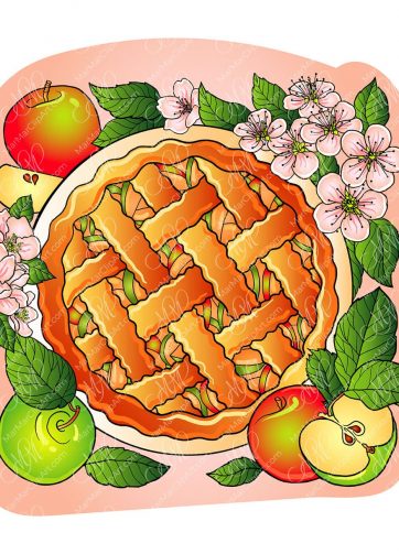 Vector illustration warm Apple pie and fresh apples