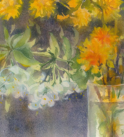 Fragment of print Watercolor Sunny easter bouquet