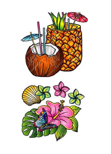 Vector clipart Pineapple and Сoconut with tropical flowers
