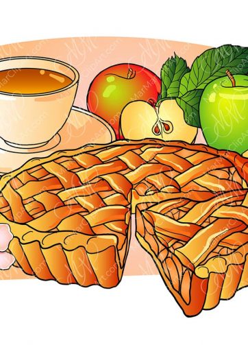 Vector illustration Warm Apple pie with cup of tea