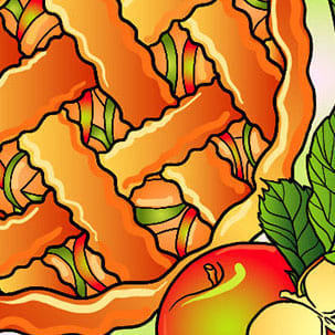 Fragment of vector illustration Apple pie and fresh apples