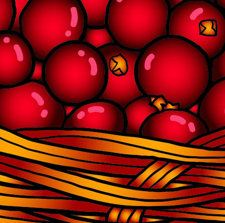 Fragment of vector illustration Cranberries in a basket