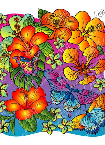 Butterflies and tropical flowers