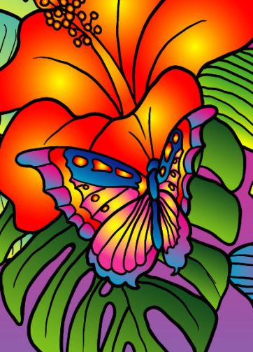 Butterflies and tropical flowers. Vector illustration