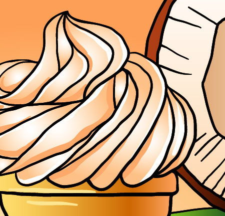Coconut, ice cream and vanilla fragment of vector illustration