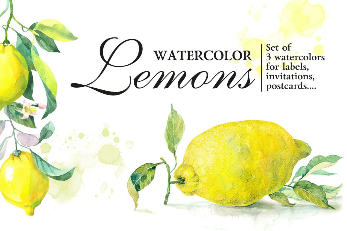 Set of watercolor illustrations "Lemons"