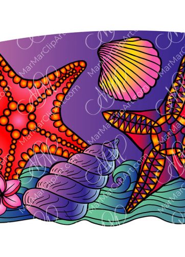 Starfish, shells and tropical flowers vector illustration