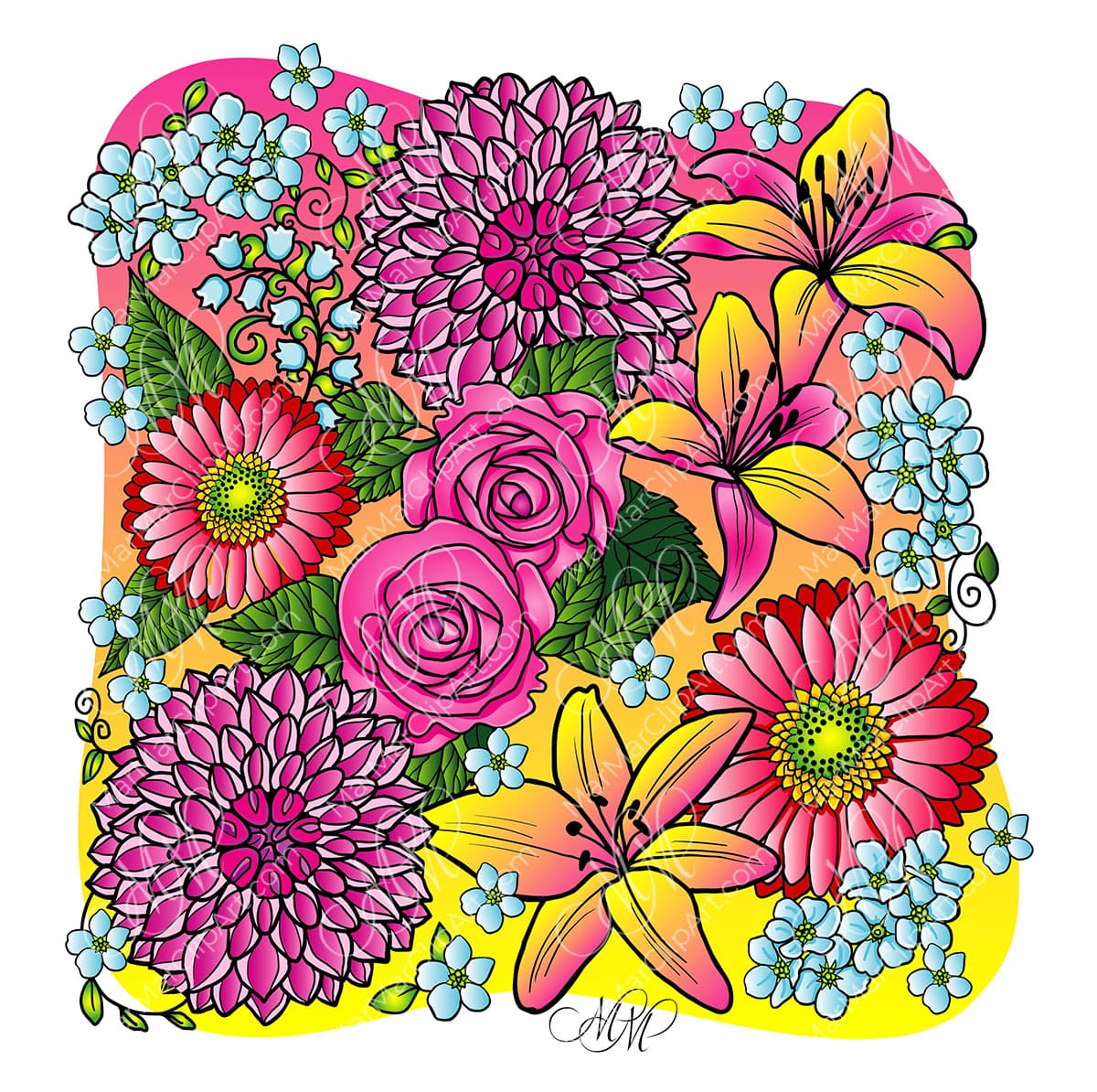 Blooming flowers background vector illustration