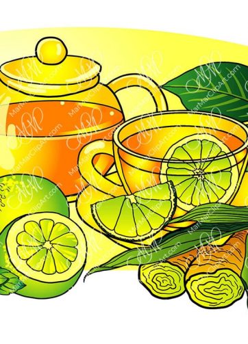 Ginger tea with lime vector food illustration