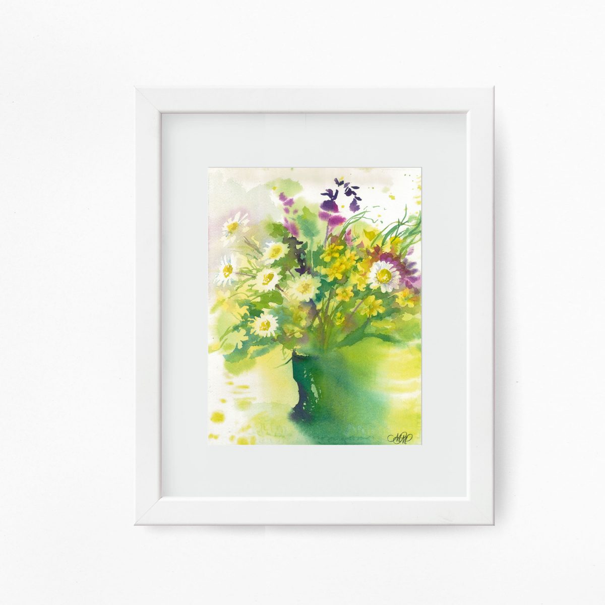May bouquet watercolor painting framed